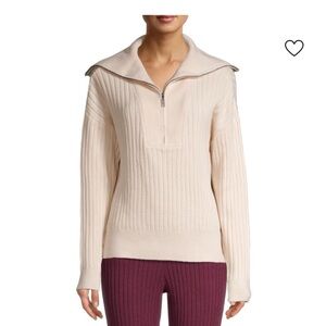 525 America Cream Ribbed Quarter Zip Sweater